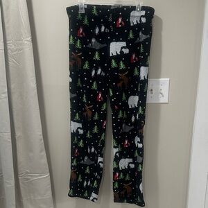 Secret Treasures Black Holiday Fleece Pajama Pants with Polar Bear & Moose Print